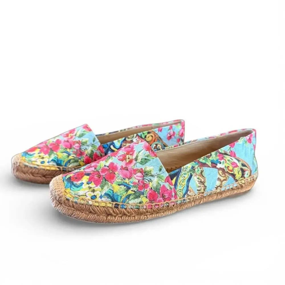 Dolce & Gabbana Multicolor Floral Print Fabric Espadrille Flats EU 40 US 10